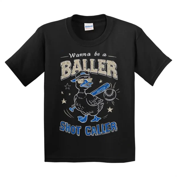 Wanna Be A Baller Shot Caller T-Shirt – Retro Baseball Shirt – Vintage Baseball Quote – Baseball Boy Tee – Funny Batter Batter Swing - Image 3