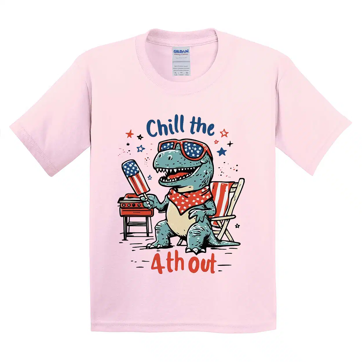 4th of July Dinosaur T- Shirt Chill The 4th Out – Funny Retro Toddler Kids Tee, Black Summer Shirt, Cute Independence Day Outfit