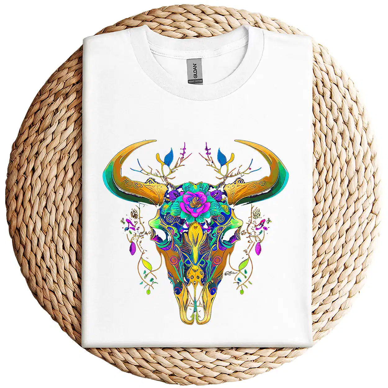 Art of the Cow Skull T-Shirt – Western Boho Bull Skull Graphic Tee – Southwestern Vintage Rodeo Shirt – Country Cowgirl Aesthetic Top