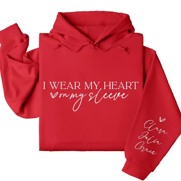 I Wear My Heart on My Sleeve Hoodie – Custom Hoodie with Kids’ Names, Personalized Mother’s Day, Father's Day, Gift for All - Image 3