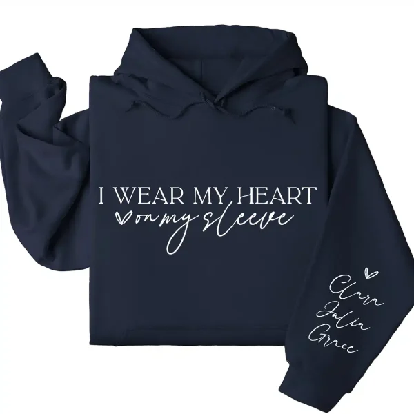 I Wear My Heart on My Sleeve Hoodie – Custom Hoodie with Kids’ Names, Personalized Mother’s Day, Father's Day, Gift for All - Image 2
