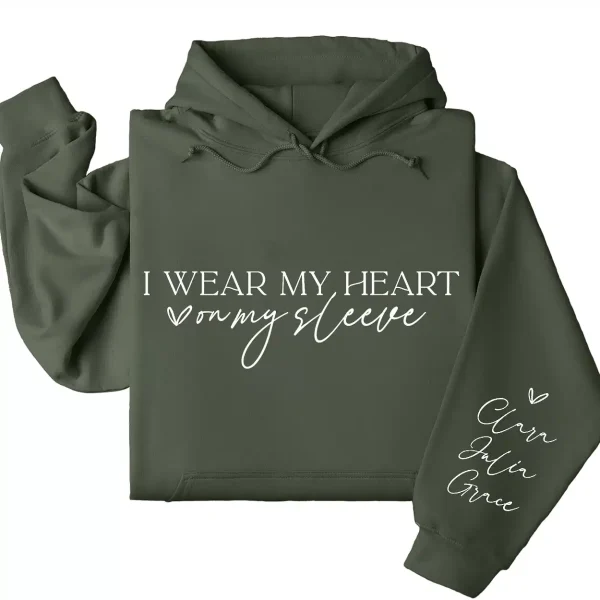 I Wear My Heart on My Sleeve Hoodie – Custom Hoodie with Kids’ Names, Personalized Mother’s Day, Father's Day, Gift for All - Image 5
