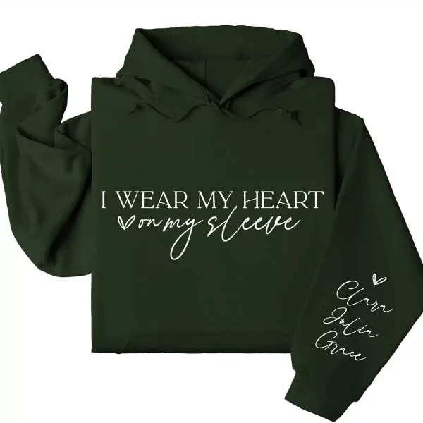 I Wear My Heart on My Sleeve Hoodie – Custom Hoodie with Kids’ Names, Personalized Mother’s Day, Father's Day, Gift for All - Image 4