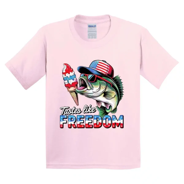 4th of July T-Shirt – Taste Like Freedom Fishing Tee – Toddler Boy or Girl Patriotic USA Shirt – Funny Retro American Outfit - Image 2