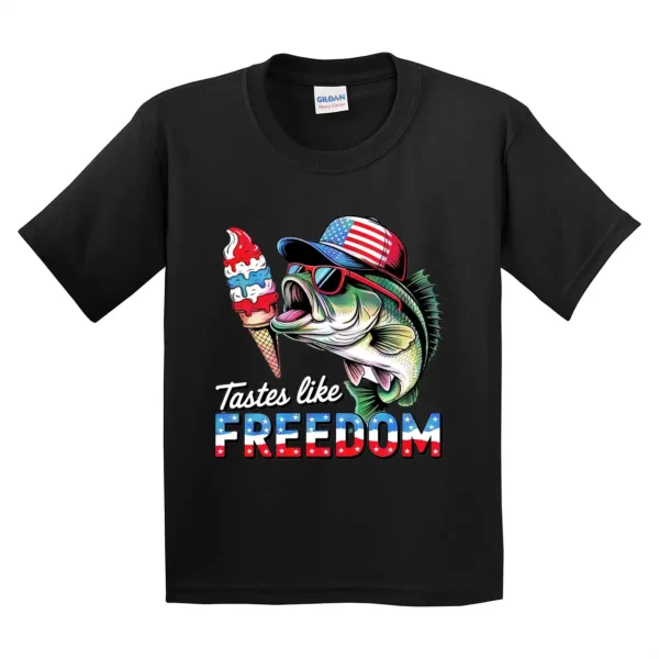 4th of July T-Shirt – Taste Like Freedom Fishing Tee – Toddler Boy or Girl Patriotic USA Shirt – Funny Retro American Outfit - Image 3