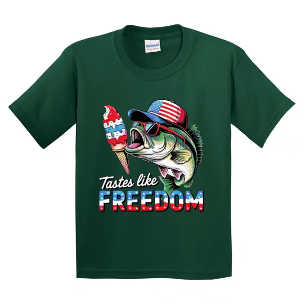 4th of July T-Shirt – Taste Like Freedom Fishing Tee – Toddler Boy or Girl Patriotic USA Shirt – Funny Retro American Outfit - Image 4