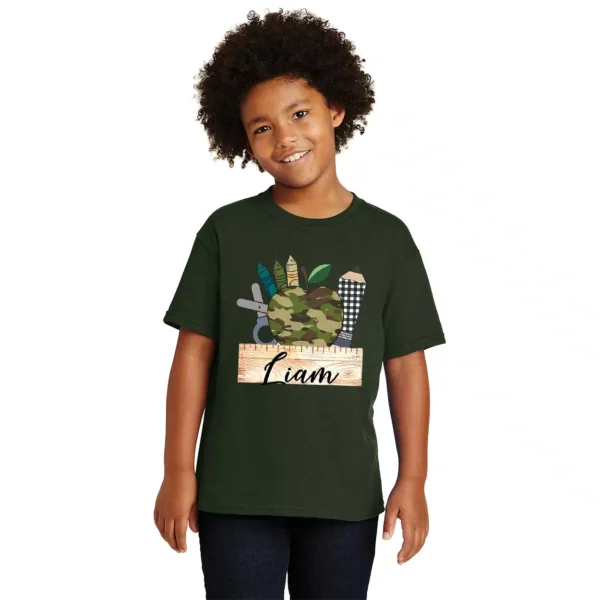 Camo Apple Plaid Pencil Boys Back to School Shirt – Personalized Name Tee – Custom First Day of School Shirt - Image 4