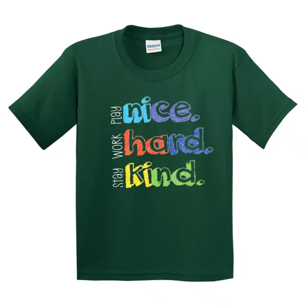 Be Nice Work Hard Stay Kind T-Shirt – Positive Message Graphic Tee for Kids, Toddler & Youth – Colorful Back to School Teacher Outfit - Image 3