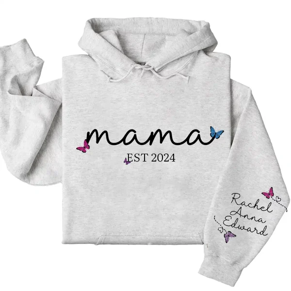 Personalized Mama Hoodie with Kids' Names on Sleeve, Est. 2025 – Custom Mother's Day Gift, Family Name Hoodie - Image 3