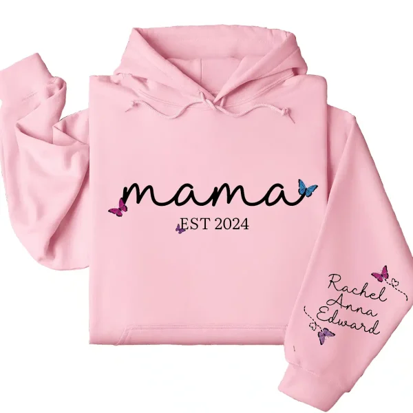 Personalized Mama Hoodie with Kids' Names on Sleeve, Est. 2025 – Custom Mother's Day Gift, Family Name Hoodie - Image 2