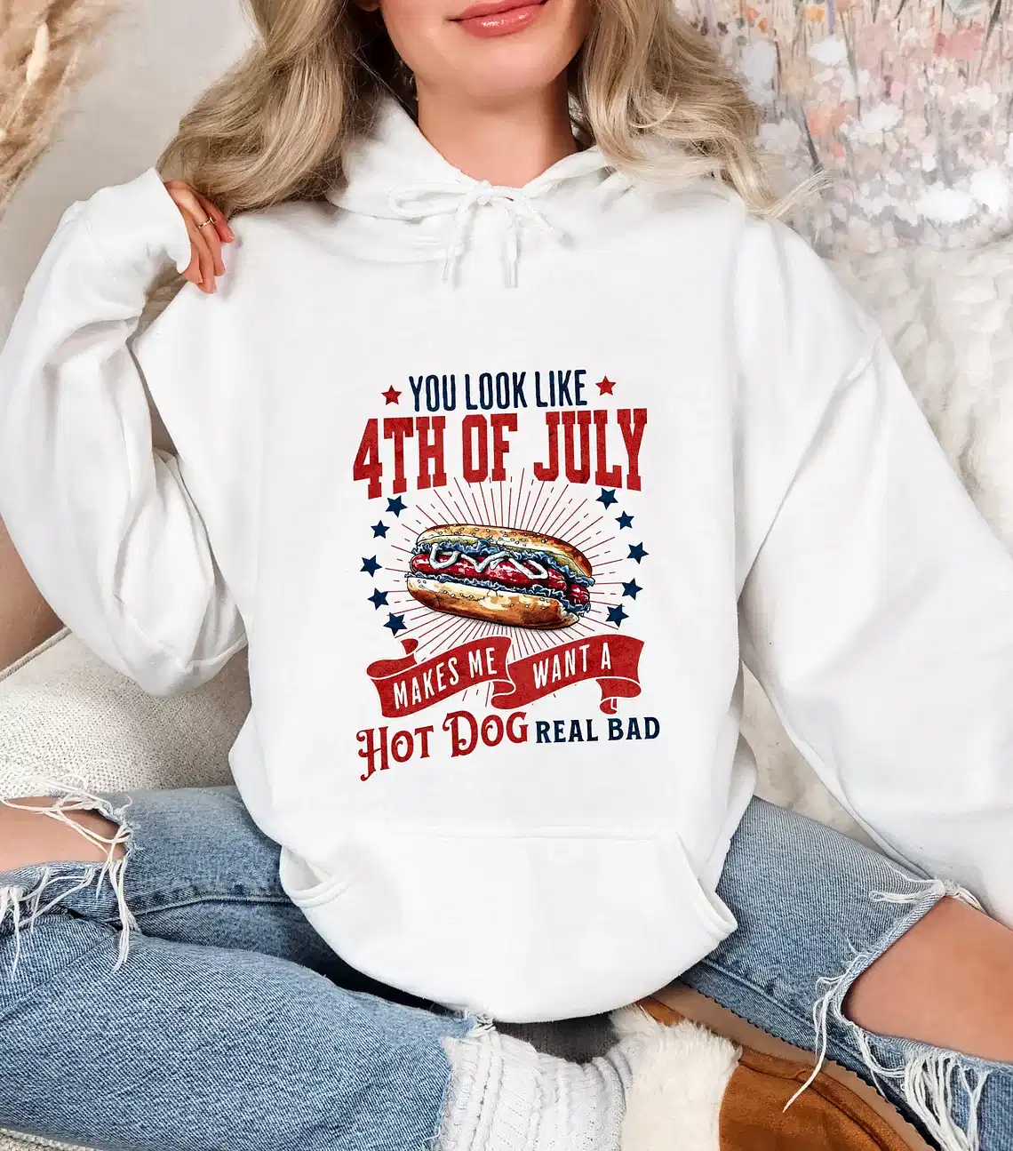 You Look Like The 4th of July Hoodie – Funny Hot Dog Lover, Patriotic Independence Day Graphic Pullover