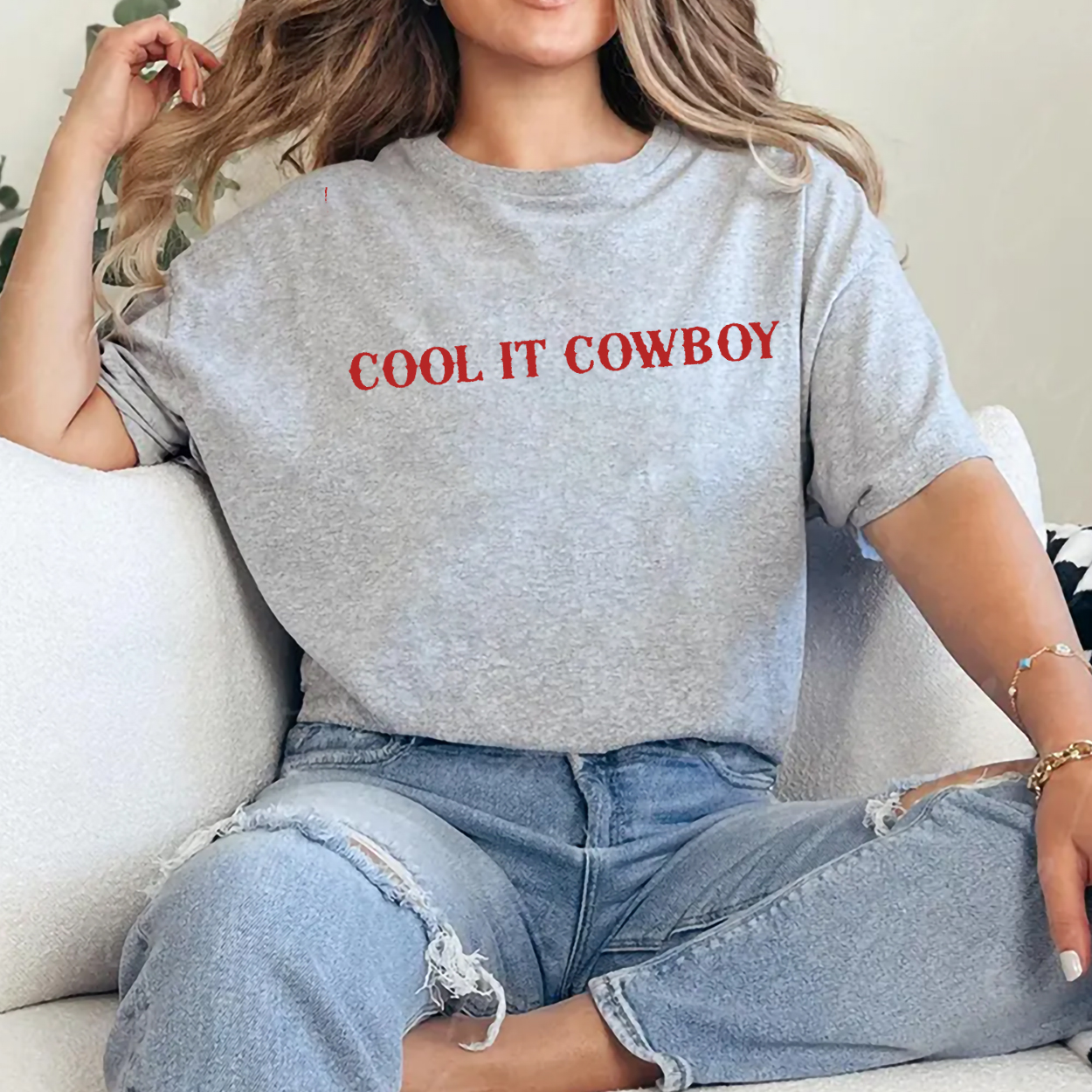 4th of July Cowgirl Tee – Trendy Y2K 90s Western Shirt for Women – Cool It Cowboy Independence Day Country Coastal Top