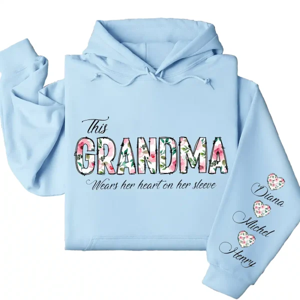 This Grandma Wears Her Heart on Her Sleeve Hoodie – Custom Hoodie with Kids’ Names, Personalized Mother’s Day Gift for Grandma - Image 2
