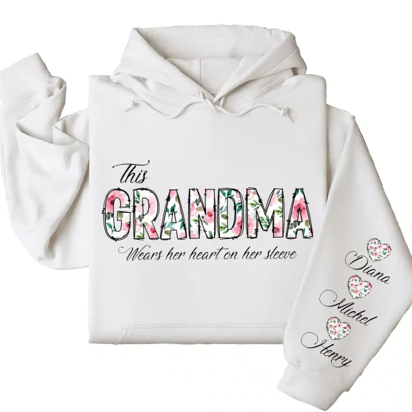 This Grandma Wears Her Heart on Her Sleeve Hoodie – Custom Hoodie with Kids’ Names, Personalized Mother’s Day Gift for Grandma - Image 5