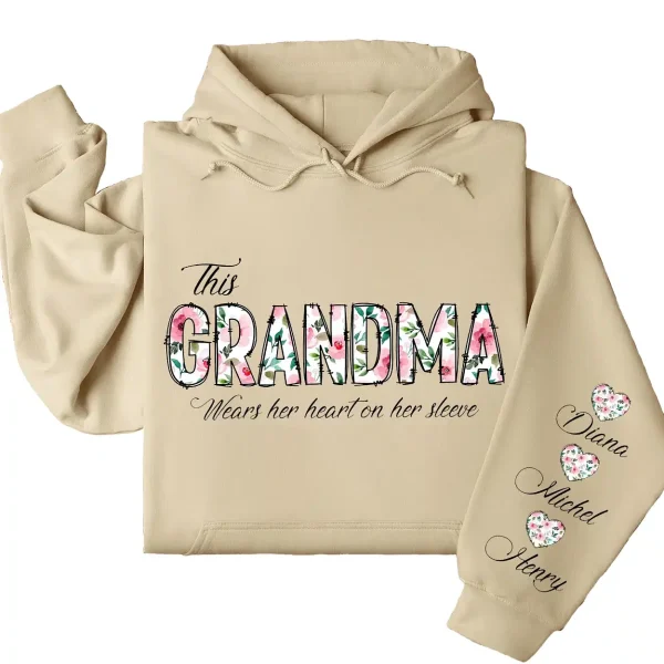 This Grandma Wears Her Heart on Her Sleeve Hoodie – Custom Hoodie with Kids’ Names, Personalized Mother’s Day Gift for Grandma - Image 4