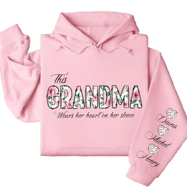 This Grandma Wears Her Heart on Her Sleeve Hoodie – Custom Hoodie with Kids’ Names, Personalized Mother’s Day Gift for Grandma - Image 3