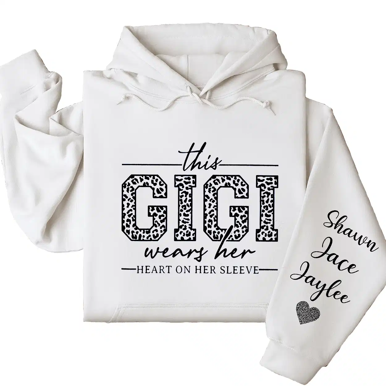 This Gigi Wears Her Heart On Her Sleeve Hoodie  – Personalized Leopard Gigi Shirt, Cute Gift for Gigi on Mother's Day or Holiday