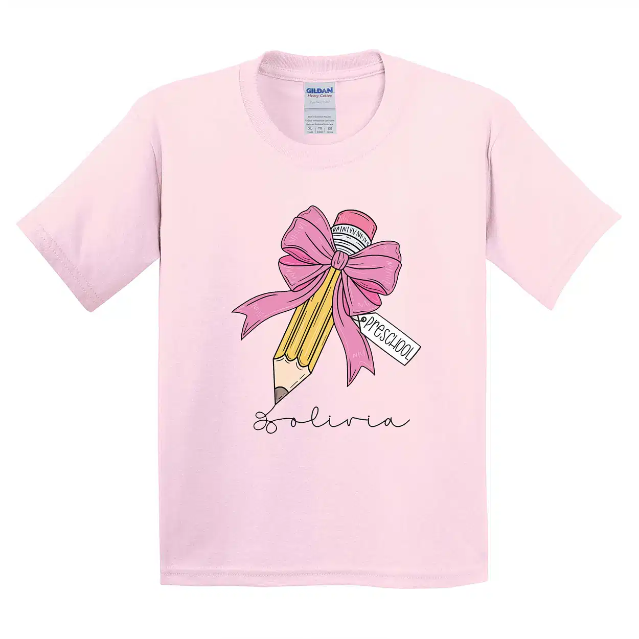 Girls Back to School Kids Shirt – Personalized First Day of School Tee – Custom Name Preschool Tee – Minimalist Pencil & Bow Toddler T-shirt