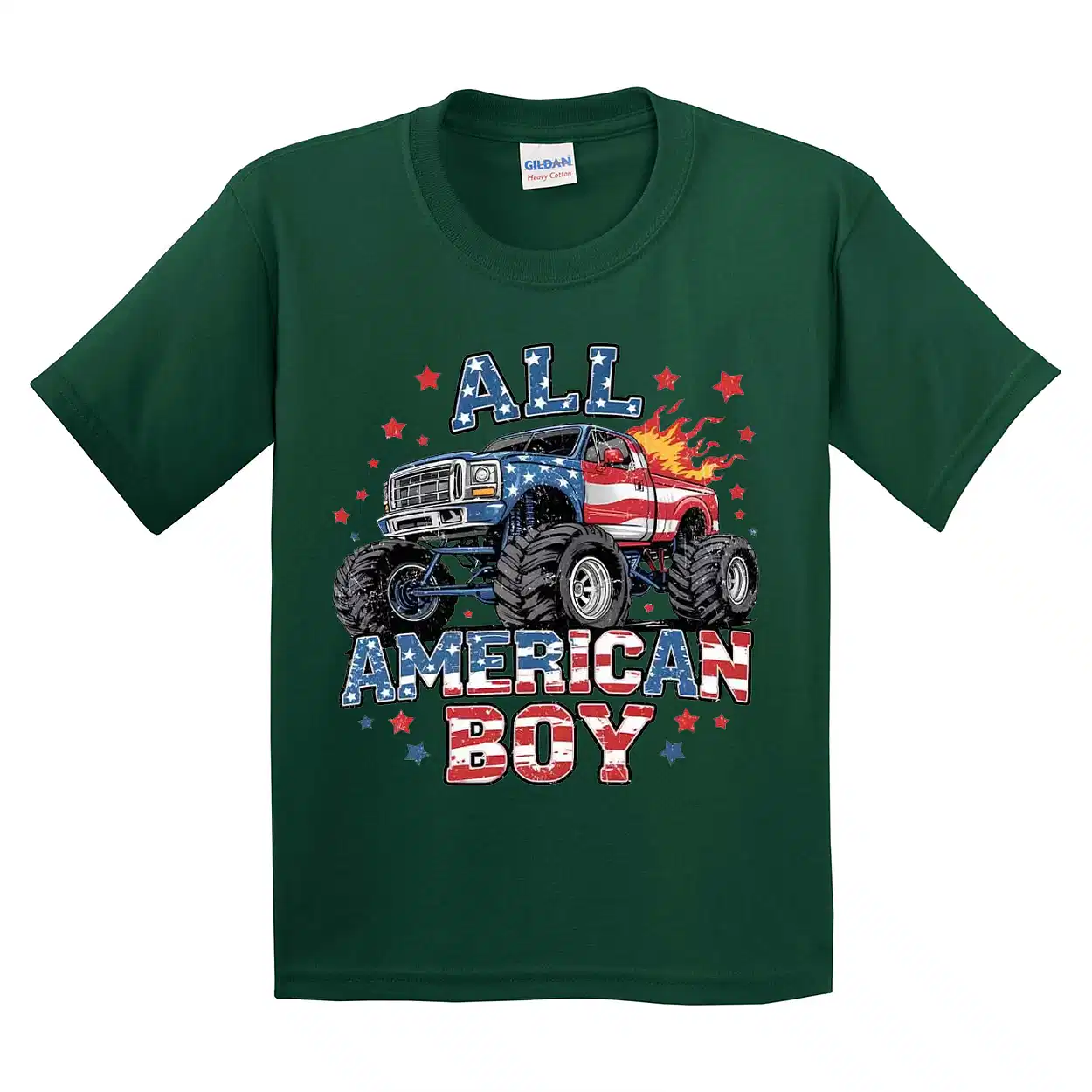 All American Boy T-Shirt – Monster Truck 4th of July Toddler Tee, American Dude Bruh Pickup Truck Kids Shirt, Patriotic Summer Outfit