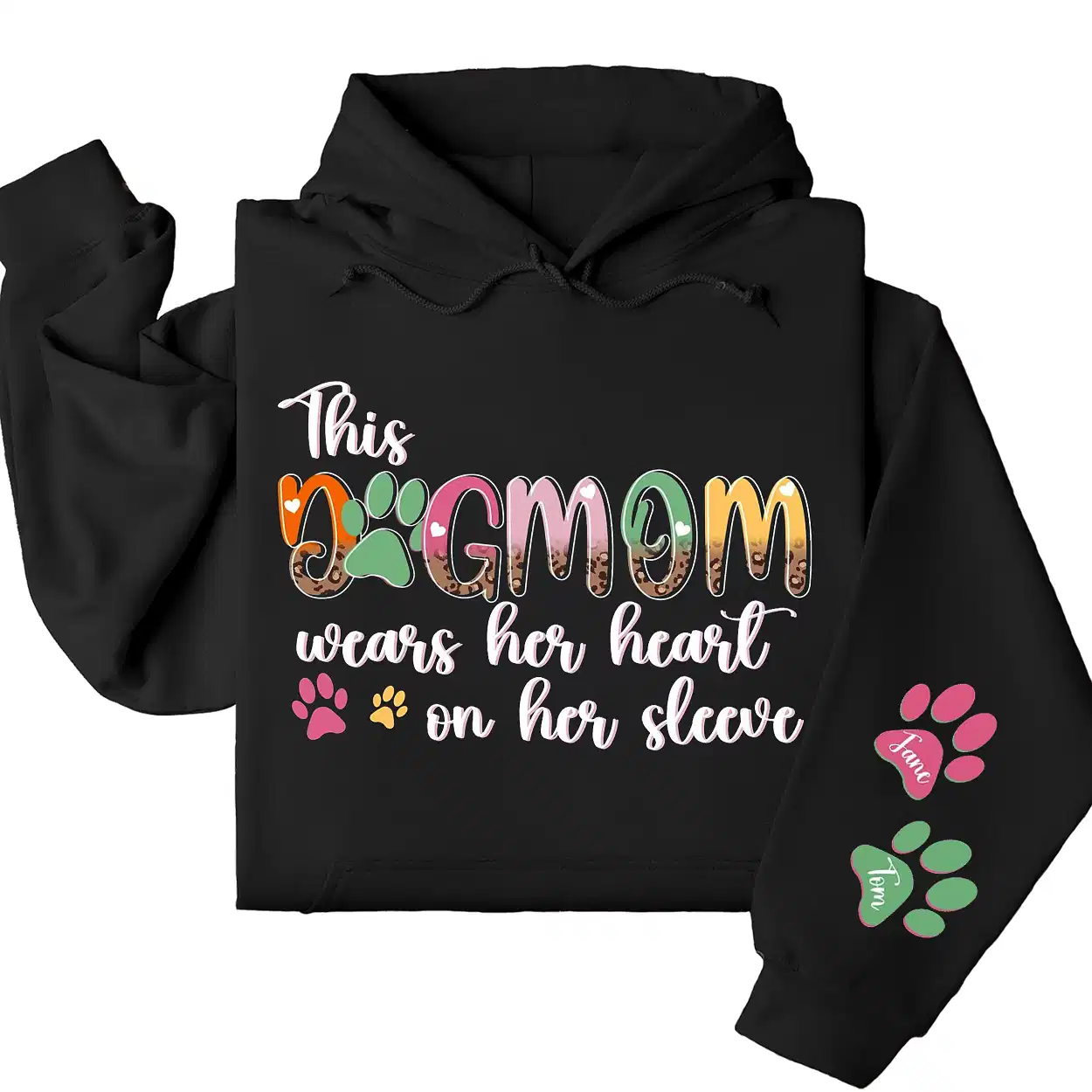 This Dog Mom Wears Her Heart on Her Sleeve Hoodie – Custom Hoodie with Kids’ Names, Personalized Mother’s Day Gift for Mom