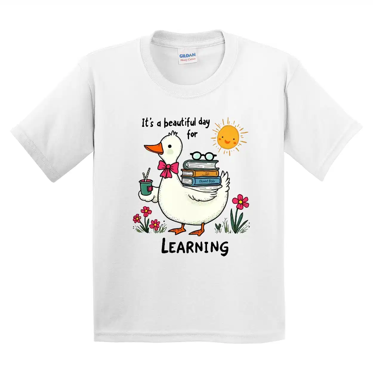 Funny Goose Back to School T-Shirt – It’s a Beautiful Day for Learning Tee – Cute First Day of School Toddler Preschool Student Outfit