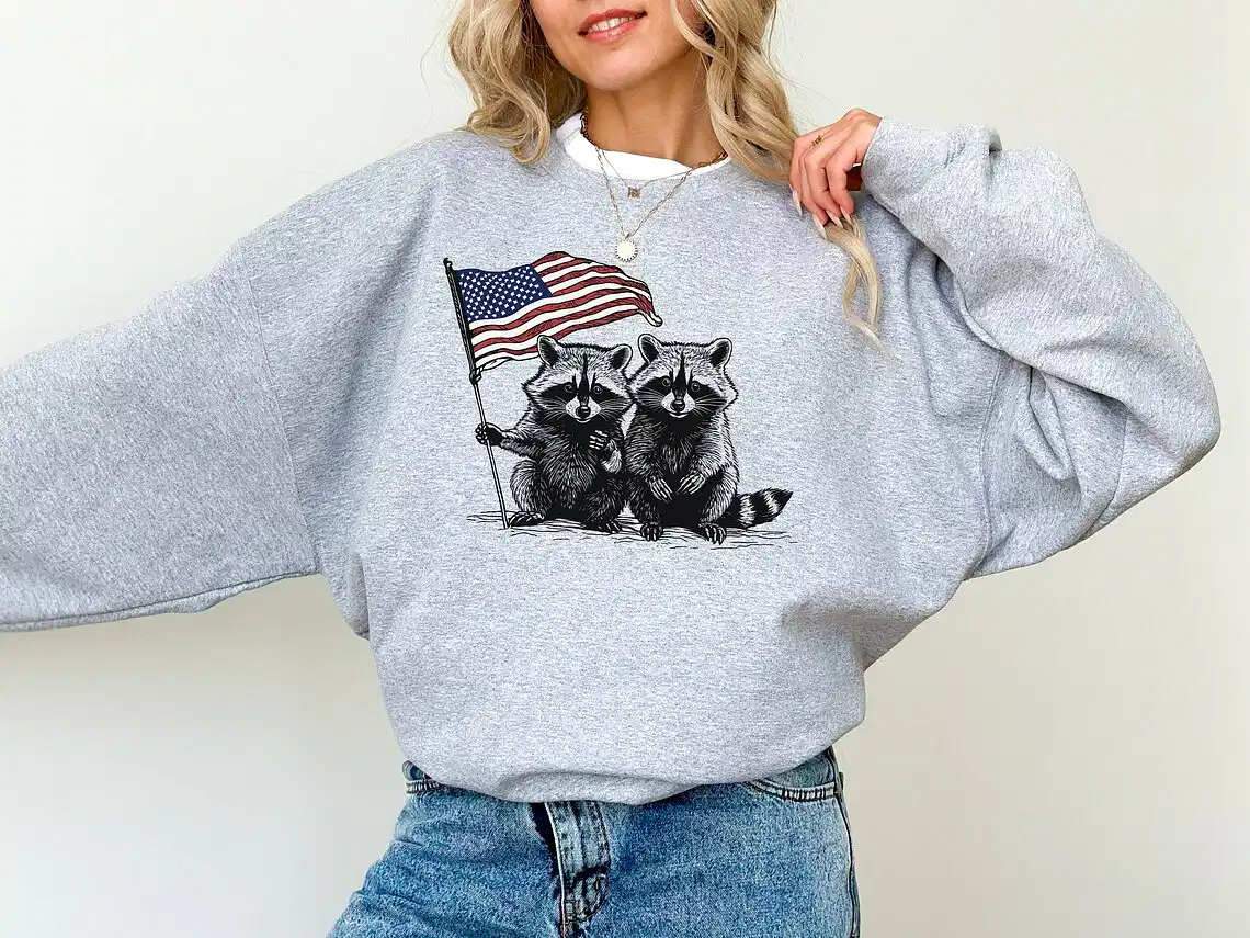 4th of July Raccoons Sweatshirt – Funny American Hoodie, Patriotic USA Shirt, Memorial Day Outfit, Cute Independence Day Sweater for Party