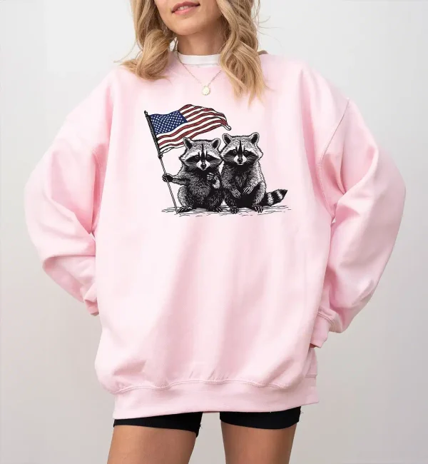 4th of July Raccoons Sweatshirt – Funny American Hoodie, Patriotic USA Shirt, Memorial Day Outfit, Cute Independence Day Sweater for Party - Image 3