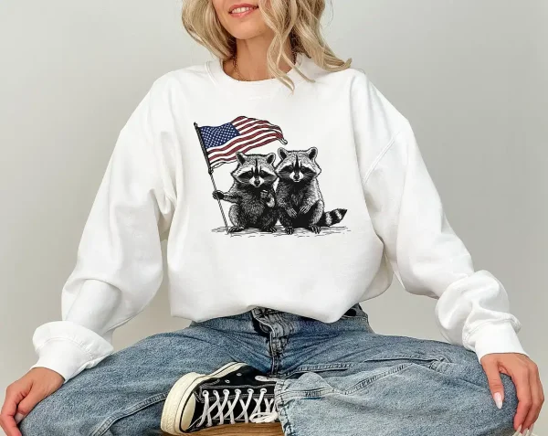 4th of July Raccoons Sweatshirt – Funny American Hoodie, Patriotic USA Shirt, Memorial Day Outfit, Cute Independence Day Sweater for Party - Image 2