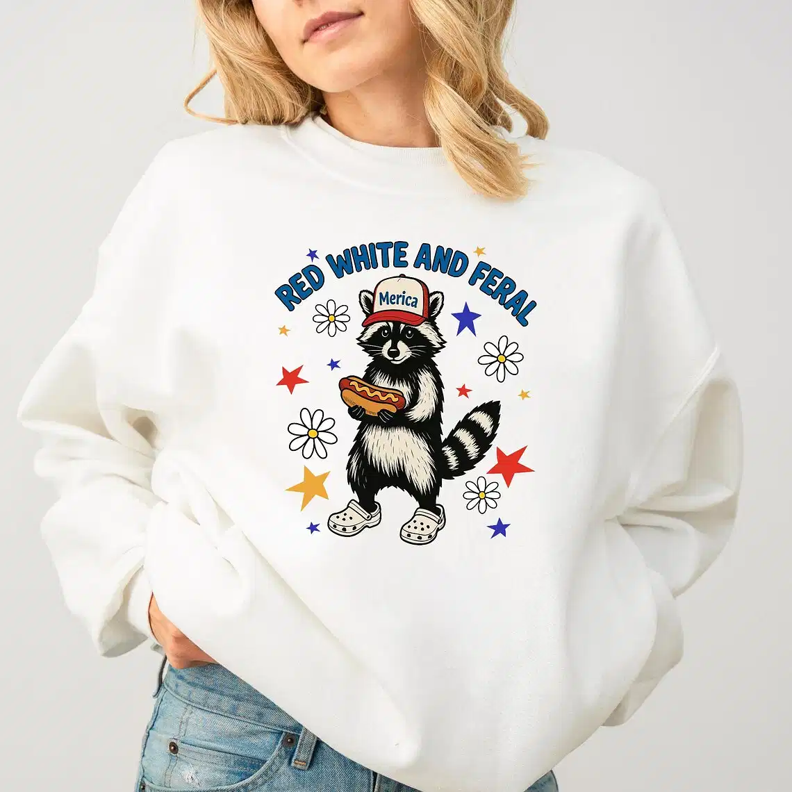 Red White and Feral Raccoon Shirt – Funny 4th of July Tee, Patriotic Hot Dog Graphic, 'Merica USA Sweatshirt, Independence Day Outfit