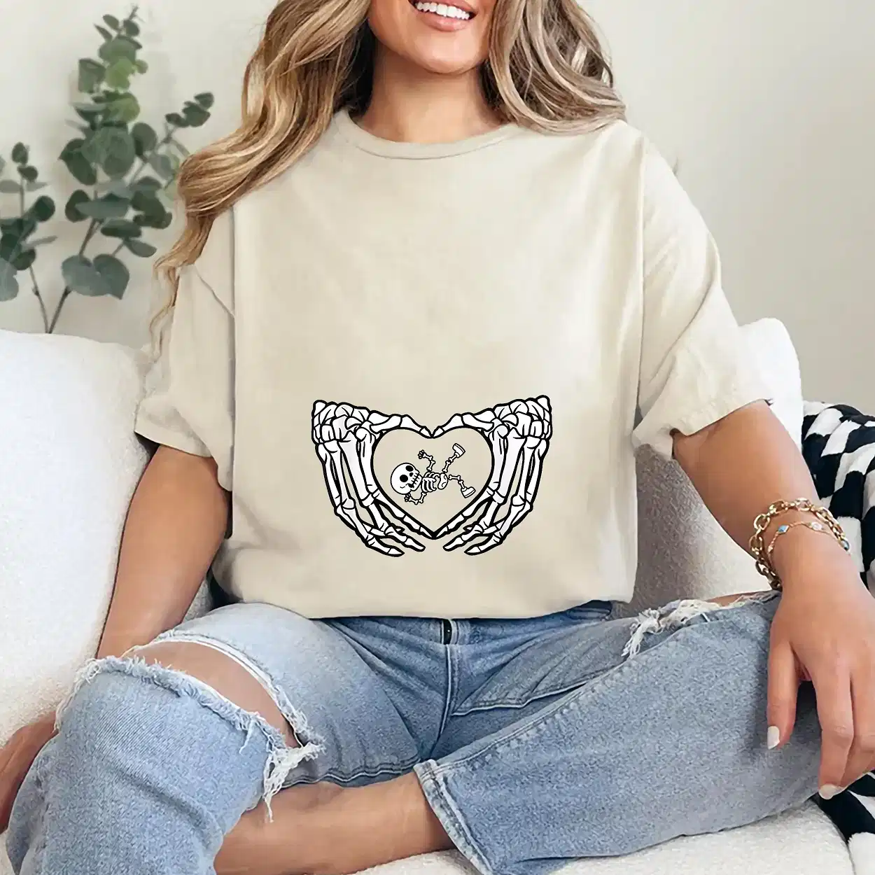 Happy Halloween Pregnant Baby Skeleton Spooky Season New Mom T-Shirt - Unisex, Gift for Halloween Day,  Gift for Mama