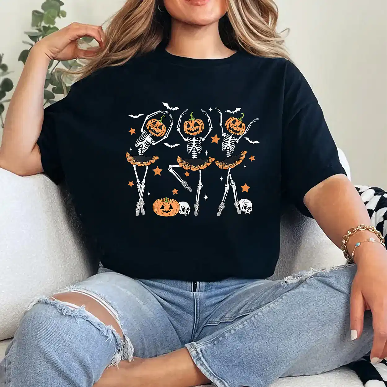 Ballet Pumpkin Skeleton Scary Halloween Men Women Boys Girl T-Shirt - Unisex, Gift for Halloween Day,  Gift for Mama