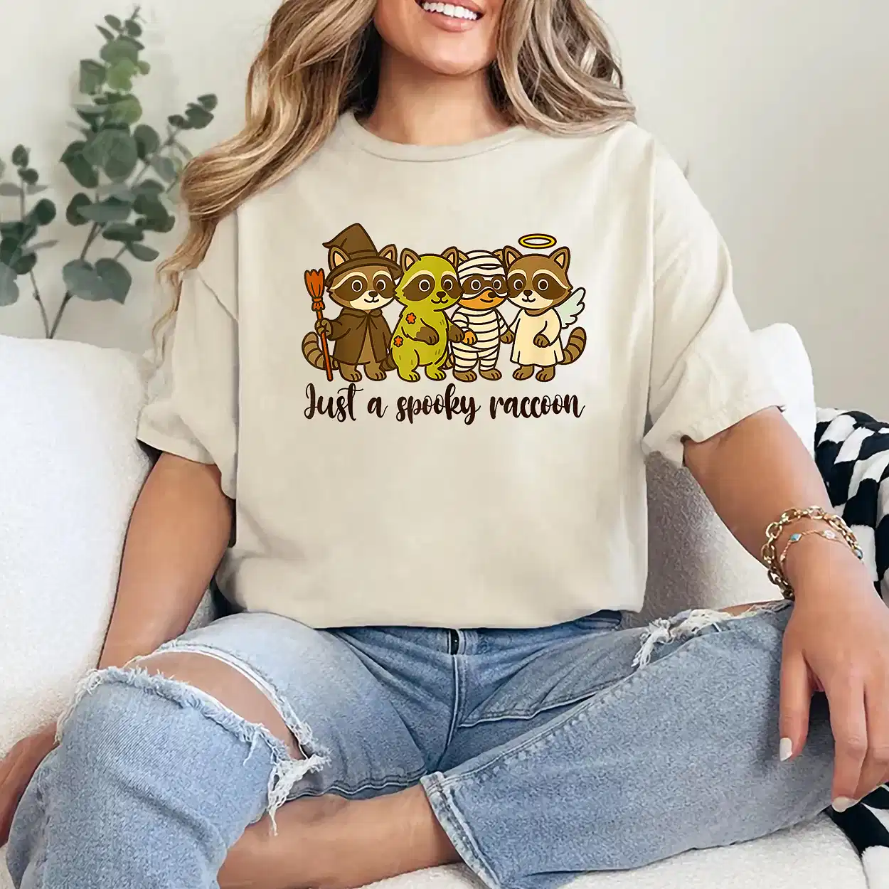 Halloween Vibes Racoon Spooky Mama Just A Spooky Racoon T-Shirt - Unisex, Gift for Halloween Day,  Gift for Mama