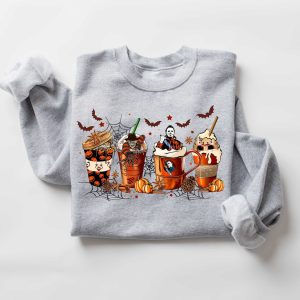 Skeleton Coffee Cup Sweatshirt, Halloween Coffee Lover