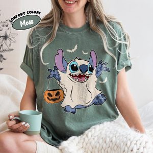 Retro Disney Stitch Halloween Shirt, Pumpkins & Ghost, Disneyland Tee