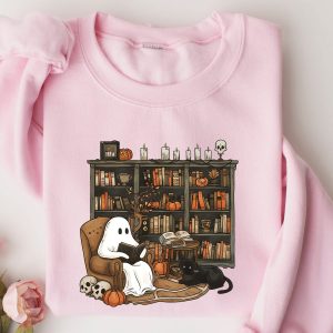 Retro Ghost Reading Sweatshirt, Halloween Librarian & Teacher Gift