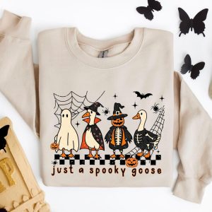 Spooky Goose Sweatshirt, Skeleton Witch Pumpkin, Halloween Gift